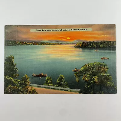 Postcard Maine Norway ME Lake Pennessewassee Sunset 1961 Linen Posted  • $1