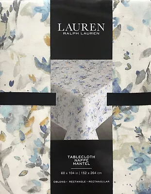 Ralph Lauren Cream With Blue &Yellow Floral Cotton Tablecloth  ~ 60 X 104 Inches • £26