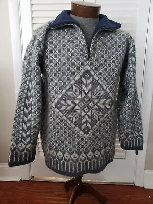 Lcewear Icelandic Wool Sweater Men’s Size Medium 1/4 Zip Gray Geometric Pattern • $55