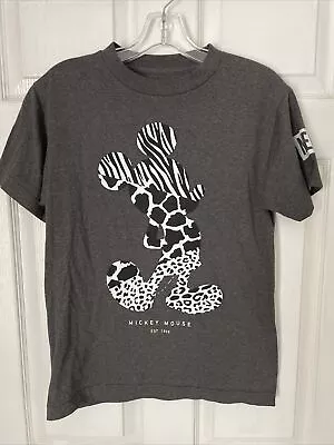 Disney Neff Mickey Mouse Sz Small Leopard Zebra Print Outline Gray T-Shirt • $13.99