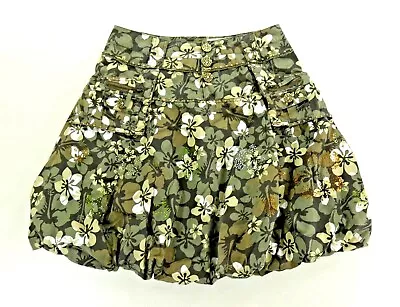  Green Camouflage Bubble Hem Jean Style Camo Skirt Vera Cristina Womens Size 4 • $34