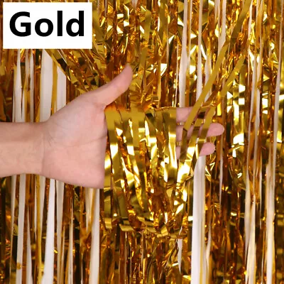 Metallic Foil Fringe Curtain Tinsel Photo Backdrop Party Birthday Decor 3x6.6 Ft • $6.15