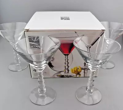 VTG Libbey Martini Cocktail Glasses Metropolis Clear Bubble Stems Set Of 4 W/Box • $23.96