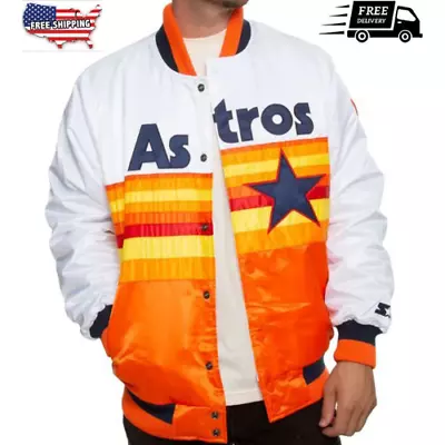 Houston Astros White And Orange Bomber Varsity Soft Satin Jacket Men's Women • $97.99