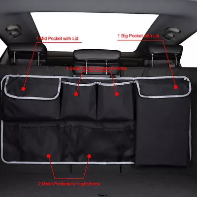 Car Rear Trunk Organizer Seat Storage Bag Holder Net Pocket Interior Parts Black • $28.55