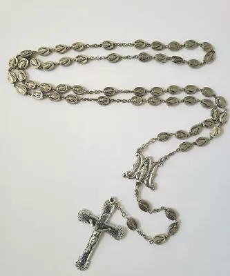 Vtg Rosary Metal Mary Miraculous Beads 22 In M Medal Blue Enamel Crucifix 2 Inch • $19.98