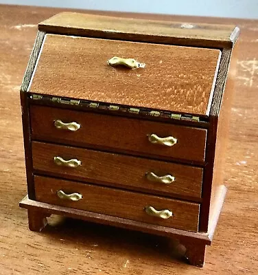 1:12 Doll House Furniture 3.5  Wood Desk All Drawers & Top Open • $3.50