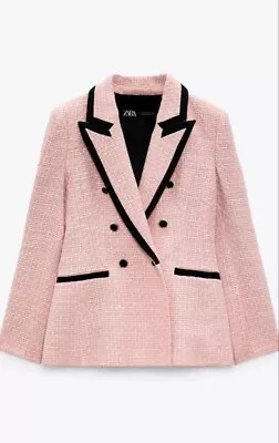 Zara Pink Double Breasted Blazer W/Contrasting Piping Size L  8412/461/620 • $129