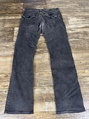 True Religion Ricky Pants Mens 33 Flap Relaxed Straight Jeans Black Denim • $29.99