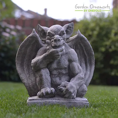 Wing Gargoyle Hand Cast Stone Outdoor Garden Ornament Gothic Pillar Cap Gift • £53.90