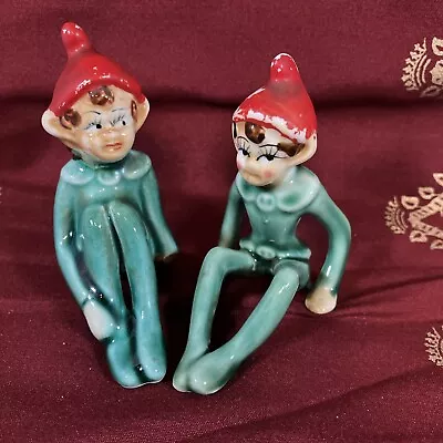 Vintage Ceramic Pixie Elves Green Clothes With Red Hats Japan • $15
