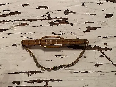Vintage Bar Tie Clip With Chain Clasp Gold Tone • $9