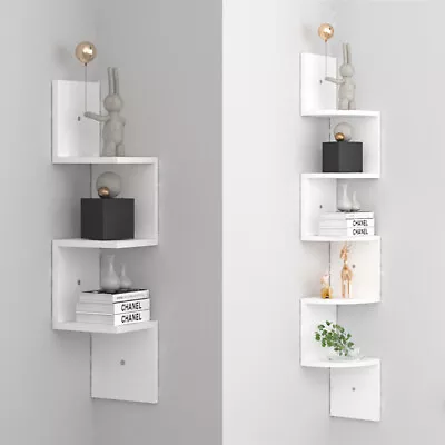 3/5Tier Corner Shelf MDF Floating Wall Shelves Bathroom Storage Display Bookcase • £10.99