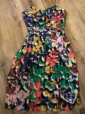 J.Crew Womens 100% Silk Colorful Spaghetti Strap Fit Flare Summer Dress Size 2 • $14.99