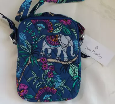 VERA BRADLEY Petite Travel Crossbody - Exact One - Kerala Elephants - Blue - NWT • $45