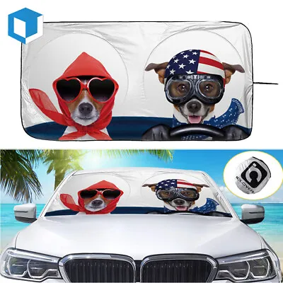 Foldable Car Windshield Sun Shade Visor Front Window Shield UV Block Cover Dogs • $10.99