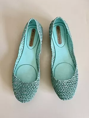 Melissa + Campana Aqua Blue Glitter Ballet Jelly Flats Womens Size 6 • $25