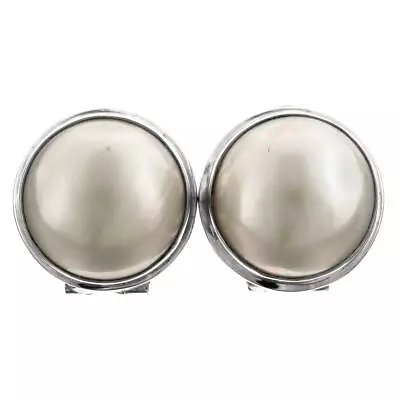 925 Sterling Silver 15mm South Sea White Mabe Pearl Omega Post Earrings 11/16  • $47.95