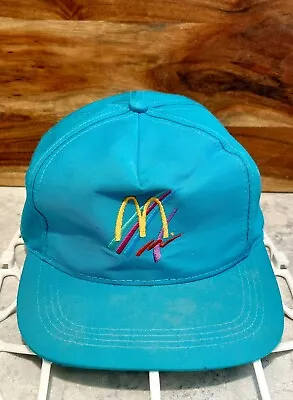 Vintage McDonalds 1990s Uniform Snapback Hat Cap Blue Embroidered Crest 3498 • $19.99