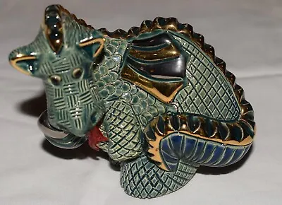 $55 • Buy Vintage Rinconada De Rosa Handmade Gold Trim Dragon Green Ceramic Figurine