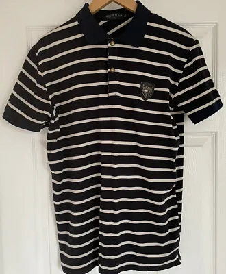PHILIPP PLEIN Short Sleeve Polo Shirt Size XL Diamanté Black Striped Panther • £24.99
