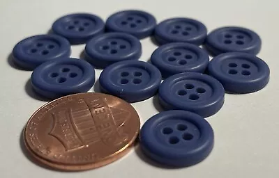 12 Vintage NOS Dull Dark Blue Plastic Sew-thru Buttons Almost 1/2  12mm 13498 • $4.99