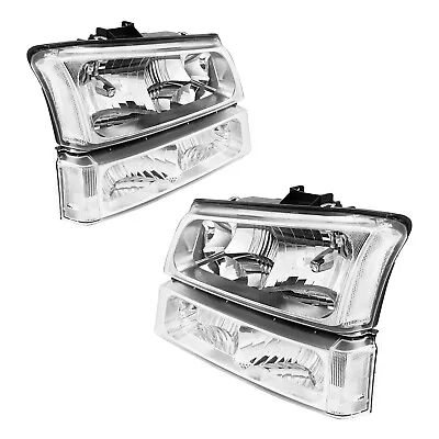 New Headlights Headlamp Assembly For 03-06 Chevy Silverado 2500 HD 3500 Chrome • $65.52