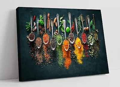 Herbs And Spices Spoons Kitchen Home Decor Canvas Wall Artwork Picture Print • £64.99