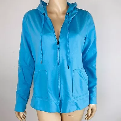 Merona Womens Large L Blue Hooded Zippered Sweatshirt Long Sleeves • $16.99