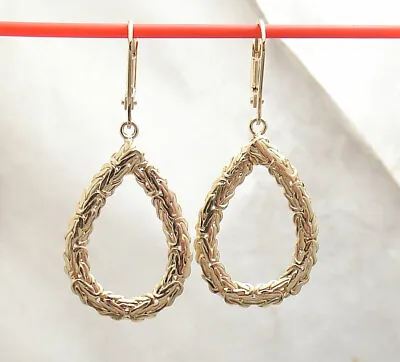 Technibond Open Byzantine Dangle Drop Earrings 14K Yellow Gold Plated Silver • $69.99