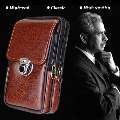 Men Leather Waist Belt Bag Pack Wallet Purse Mobile Cell Phone Bag Pouch Pocket • £7.86