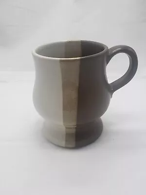 McCoy USA Pottery Coffee Mug Sandstone Brown Band Stripe Pedestal Vintage 70's • $13.90