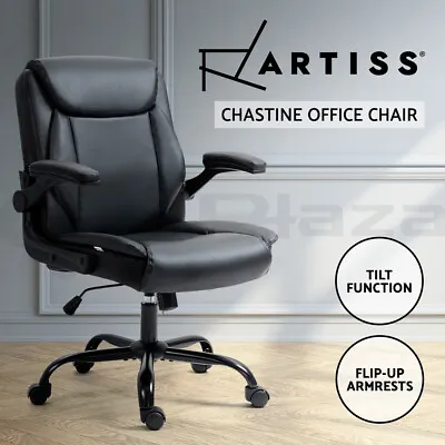 Artiss Executive Office Chair Computer Gaming Chairs PU Leather Mid Back Black • $105.95
