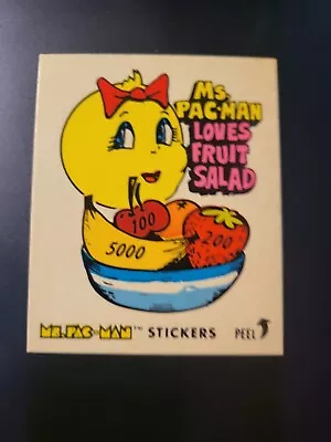 1981 Fleer Ms PAC-MAN #1 Loves Fruit Salad Sticker Card  Bally Midway Game ART. • $17.07