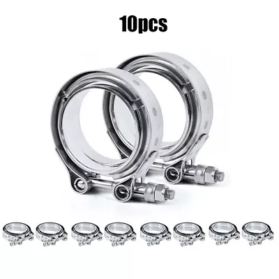 10PC 3 Inch V-Band Clamp & Stainless Steel Vband Flange Kit For Exhaust Downpipe • $95.99