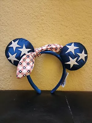 New Disney Parks Minnie Mouse All American Girl Blue With Stars Ears Headband • $10.99