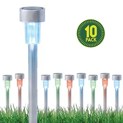 Pack 10 X Brushed Steel Solar Garden Bollard Lights | Colour Changing • £18.95