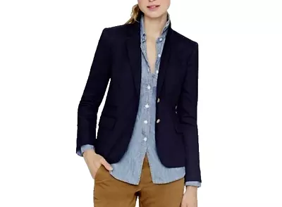 J CREW SCHOOLBOY BLAZER Navy Blue Wool Gold Button Jacket Preppy Size 0 FLAWED • $24.95