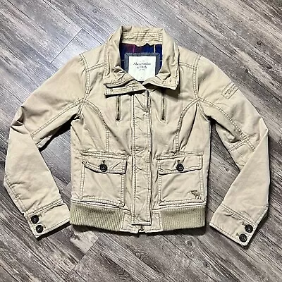 Abercrombie Fitch Jacket Women’s Brown Flannel Lined Pocket Zip Button Sz Medium • $29.99