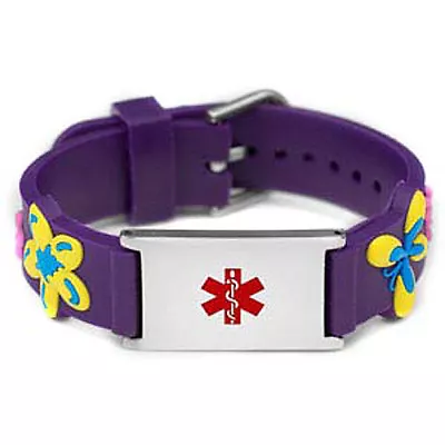 Purple Flower Medical ID Bracelet For Children.  Custom Engraved. • $34.95