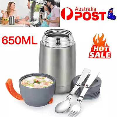 Thermos Flask Bottle Hot Food Lunch Vacuum Insulated Soup Jar Work Travel 650ML • $24.91