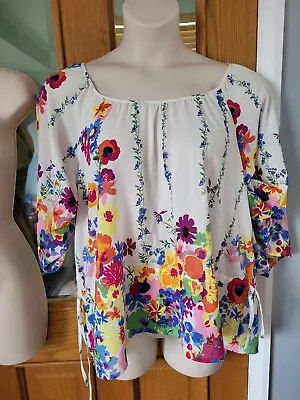 H&m Garden Collection Floral Print Kaftan Style Top Blouse Size 16 18 • $6.21