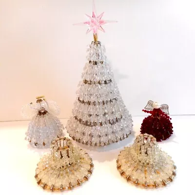 Vtg Retro Beaded Safety Pin Craft Christmas Tree With Candle Holders And Angels • $21