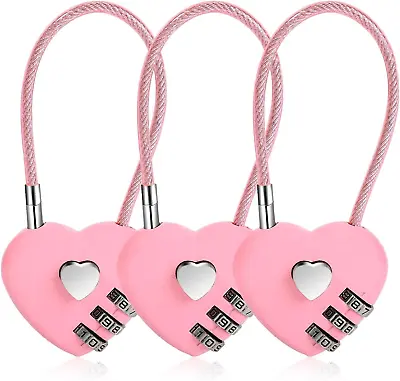 3 Pcs Combination Locks3 Digit Pink Combination Padlock Mini Love Heart Lock Wi • $8.58