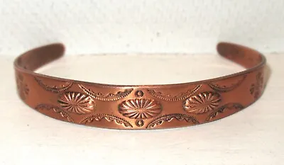 Vintage Navajo Open Cuff Bracelet Repoussé Hand Stamped Copper Bisbee AZ # 1 • $59.50