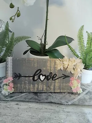 Love Wooden Handmade Sign Plaque Wall Hanging Flowers Lace Home Decor Art  • £9.99