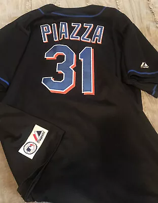 MIKE PIAZZA New York METS Baseball MAJESTIC Sewn XXL Size 2XL Jersey MLB Black • $59.99