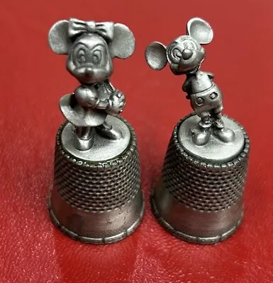 Vintage Pewter Thimble Disney Figure Set Of 2 Mickey & Minnie 1960s 1.25”x.58” • $29.90