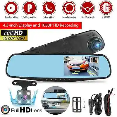 1080P HD Rearview Mirror Car DVR Dual Dash Cam Camera Front Rear Video Recorder • $21.99