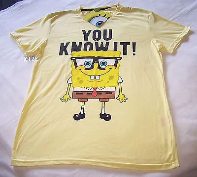 SpongeBob Mens Know It Yellow Printed Short Sleeve T Shirt Size M New • £12.44